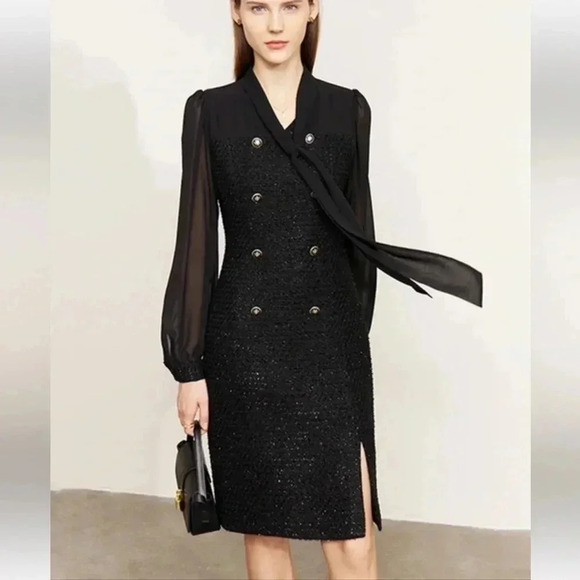 Elegant Tweet Slim A-LINE V-Neck Solid Black Dress Size Small/Medium - Picture 1 of 7